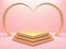 Gold metallic heart podium on pink background. Happy Valentine's day concept. 3D rendering