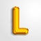 Gold metallic helium alphabet balloon foil letter L realistic 3d render air balloon. Collection of golden balloon