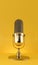 Gold microphone and sound wave on yellow background mobile vertical format. Creator content, Podcast, live, streaming. 3d