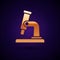 Gold Microscope icon isolated on black background. Chemistry, pharmaceutical instrument, microbiology magnifying tool