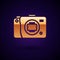 Gold Mirrorless camera icon isolated on black background. Foto camera icon. Vector Illustration
