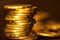 Gold money coin stacking on dark background