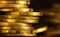 Gold money coin stacking on dark background