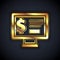 Gold Monitor with dollar icon isolated on black background. Sending money around the world, money transfer, online