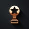 Gold Movie trophy icon isolated on black background. Academy award icon. Films and cinema symbol. Long shadow style