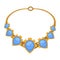 Gold necklace with blue gems, Rococo style, isolated jewelry