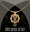 Gold necklace star shape with purple ametyst on fine golden chain, elegant vintage jewel in art deco style
