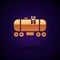 Gold Oil railway cistern icon isolated on black background. Train oil tank on railway car. Rail freight. Oil industry