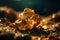 Gold ore on a dark background close-up