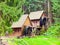 Gold ore mills. Medieval wooden water mills in Zlate Hory, Czech Republic