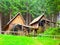 Gold ore mills. Medieval wooden water mills in Zlate Hory, Czech Republic