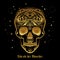 Gold ornamental sugar skull. Dia de los Muertas (Day of the Dead