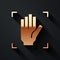 Gold Palm print recognition icon isolated on black background. Biometric hand scan. Fingerprint identification. System