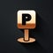 Gold Parking icon isolated on black background. Street road sign. Long shadow style. Vector.