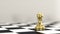 Gold pawn standing alone on chessboard.