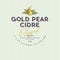 Gold Pear Cider label. Pear beverage sticker. Some ripe pears and leaves.