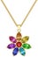 Gold pendant with colorful gemstones on chain isolated on white background