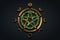 Gold Pentacle circle symbol and Phases of the moon. Golden Wiccan symbol, full moon, waning, waxing, first quarter, gibbous,
