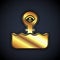 Gold Periscope in the waves above the water icon isolated on black background. Vector