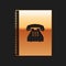 Gold Phone book icon isolated on black background. Address book. Telephone directory. Long shadow style. Vector