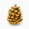 Gold pine cone. Gilded pine cone. Golden christmas decoration. Realistic 3d object isolated on white. Greeting card template