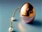 A gold and pink metallic Easter egg on a blue background with pearls, Fabergé egg, Easter postcard, AI Generated