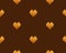 Gold pixel heart on brown background, seamless vector pattern