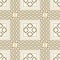 Gold plaid tartan seamless pattern. Vector modern background. Greek key, meanders. Square frames, borders, symbols, lines, mazes.