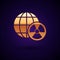 Gold Planet earth and radiation symbol icon isolated on black background. Environmental concept. Vector