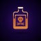 Gold Poison in bottle icon isolated on black background. Bottle of poison or poisonous chemical toxin. Vector