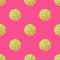 Gold polka dot seamless pattern on bright pink backdrop.