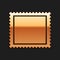 Gold Postal stamp icon isolated on black background. Long shadow style. Vector