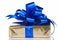 Gold present with blue ribbons