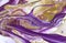 Gold and purple abstract wave marble imitation texture. Artwork liquid pattern.