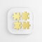 Gold puzzles icon. 3D rendering white square button key, interface element