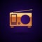 Gold Radio with antenna icon isolated on black background. Vector Illustration