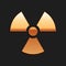 Gold Radioactive icon isolated on black background. Radioactive toxic symbol. Radiation Hazard sign. Long shadow style