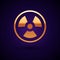 Gold Radioactive icon isolated on black background. Radioactive toxic symbol. Radiation Hazard sign. Vector