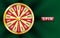 Gold realistic 3d fortune wheel, lucky game spin, luxury roulette on green background. Casino background for money