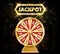 Gold realistic fortune wheel 3d object on dark background with jackpot text. lucky fortune wheel e vector