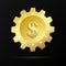 Gold realistic gear with dollar symbol and diamonds.