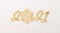 Gold realistic metallic text 2021 with golden snowflake. Vector illustration