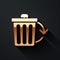 Gold Recycle bin with recycle symbol icon isolated on black background. Trash can icon. Garbage bin sign. Recycle basket
