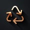 Gold Recycle symbol icon isolated on black background. Circular arrow icon. Environment recyclable go green. Long shadow