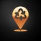 Gold Recycle symbol icon isolated on black background. Circular arrow icon. Environment recyclable go green. Vector