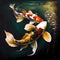 Gold and Red koi fish swimming in the water in harmony