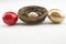 Gold, red, and small nest egg are investment symbols