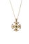 Gold religious cross at chain, isolated on a white background Best jewelry pendant and earrings set. Jewelry composition. Symbol