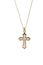 Gold religious cross at chain, isolated on a white background Best jewelry pendant and earrings set. Jewelry composition. Symbol