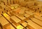Gold reserves. Banking concept. Many shiny gold bars. 3D rendered illustration
